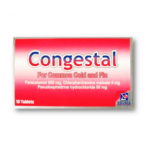 CONGESTAL FOR COMMON COLD & FLU ( CHLORPHENIRAMINE 4 MG + PARACETAMOL 650 MG + PSEUDOEPHEDRINE 60 MG ) 20 TABLETS